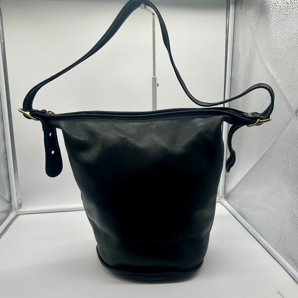 Coach Vintage Large‎ Duffle Feed Sac Bag 9085 Black Leather USA 1996 Shoulder